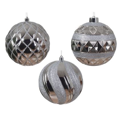Decoris kerstbal diversen zilver kunststof Ø12cm - 1 stuk
