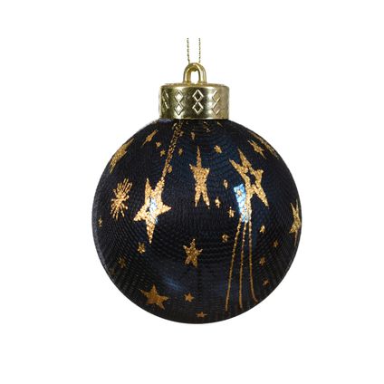 Boule de Noël Decoris bleu nuit lune étoiles Ø8cm - 1 pièce