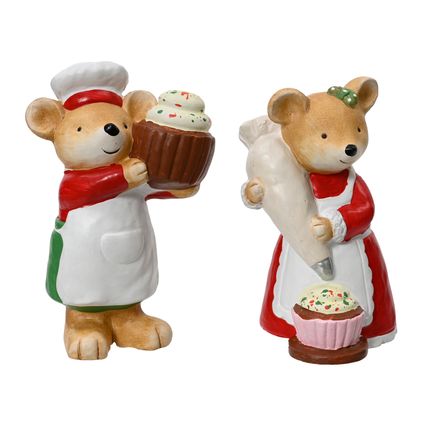 Decoris kerstdecoratie muis met cupcake 14cm - 1 stuk