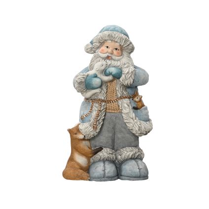 Figurine de Noël Decoris Père Noël bleu avec animaux 41cm
