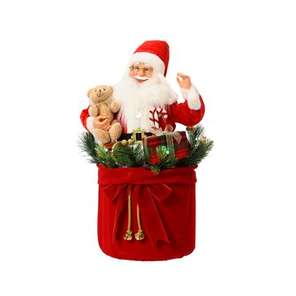 Decoris kerstfiguur kerstman in zak met muziek 63cm
