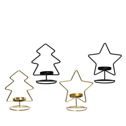 Decoris theelichthouder kerstboom/ster goud/zwart diversen - 1 stuks