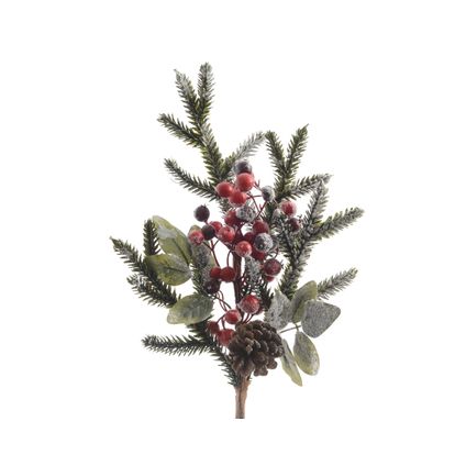 Decoris kerststeker bessen/dennenappel rood 68cm