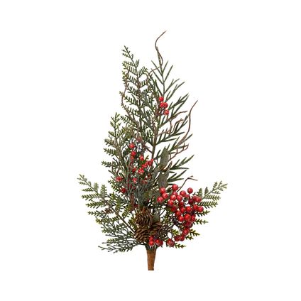 Piquet de Noël Decoris tige de baie/pomme de pin vert-rouge 50cm