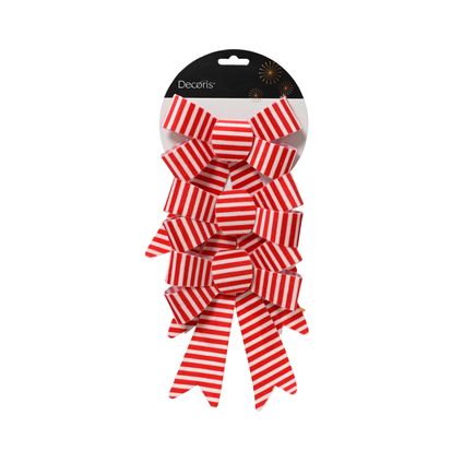 Decoris kerststrik wit-rood strepen polyester 17cm - 3 stuks