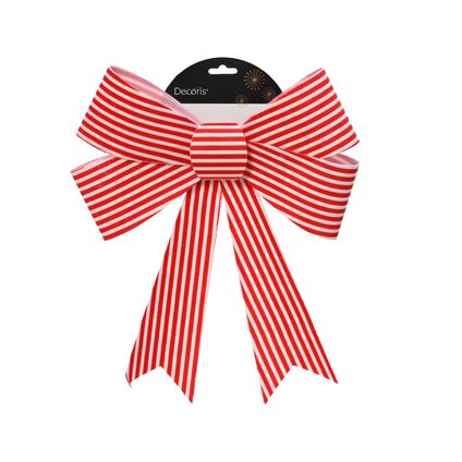 Decoris kerststrik wit-rood strepen polyester 36cm