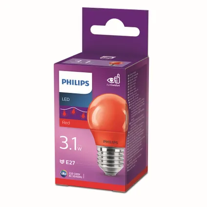 Ampoule LED spherique Philips rouge E27 3,1W