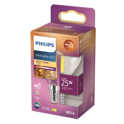 Philips ledfilamentlamp kogel E14 1,8W 5