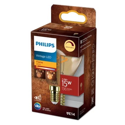 Philips ledfilamentlamp kogel amber E14 2,6W 3
