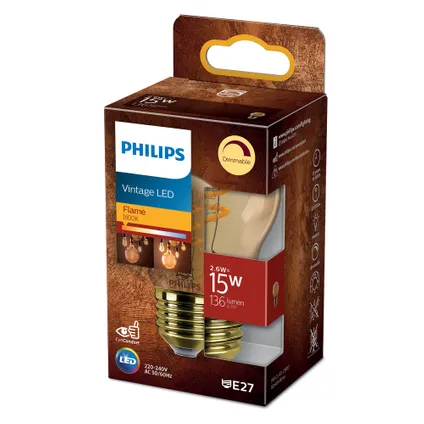 Philips ledfilamentlamp kogel amber E27 2,6W 3