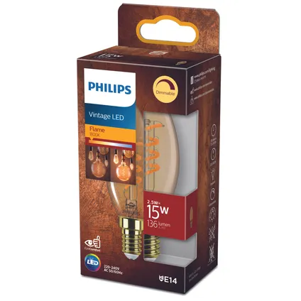 Philips ledfilamentlamp kaars amber E14 2,5W 2