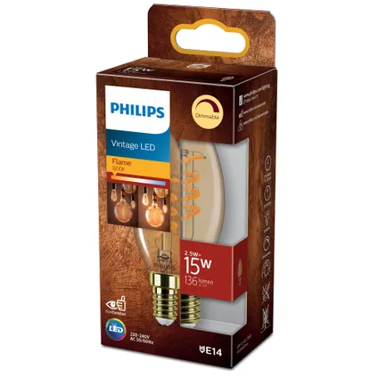 Ampoule LED Philips à filament flamme ambre E14 2.5W 4