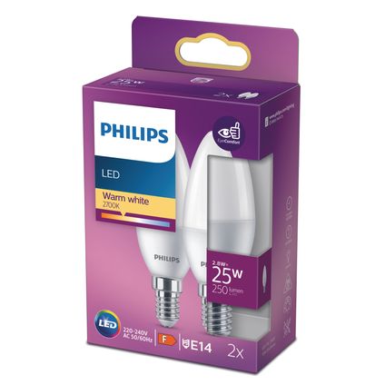 Philips ledlamp kaars E14 2,8W 2 stuks