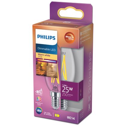 Philips ledfilamentlamp kaars E14 2,5W