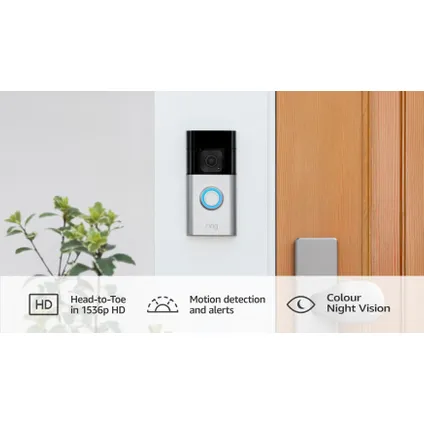 Ring video deurbel Doorbell Plus - op batterij - 1536p HD-video - zilver 3