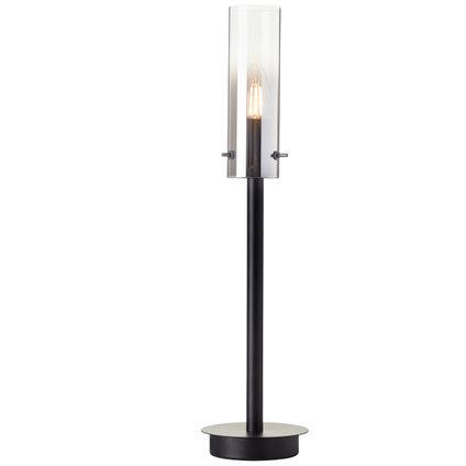 Brilliant tafellamp Glasini matzwart rookglas E14