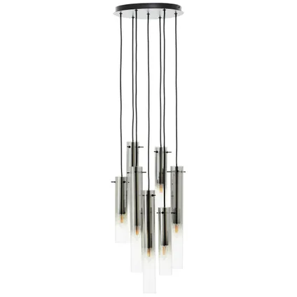 Brilliant hanglamp Glasini zwart rookglas 7xE14 2