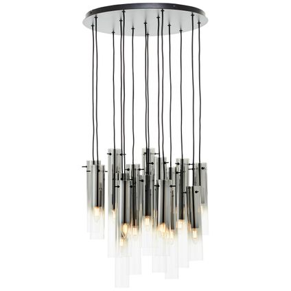 Brilliant hanglamp Glasini zwart rookglas 14xE14