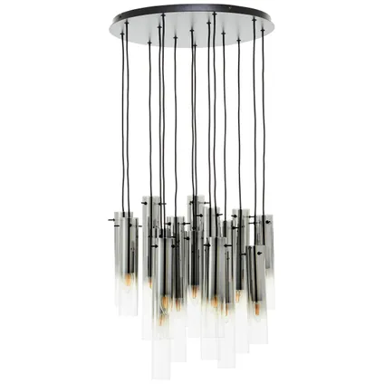 Brilliant hanglamp Glasini zwart rookglas 14xE14 2