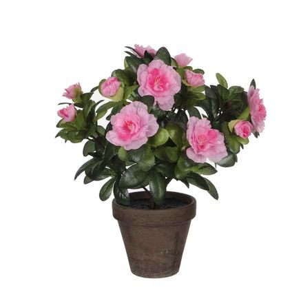 Mica Decorations Kunstplant - Azalea - roze - met bloemen - 27 cm