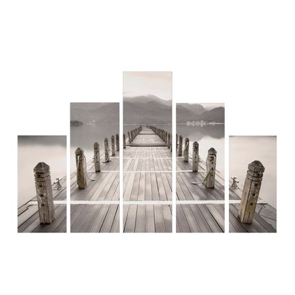 Set de 5 toiles imprimées Promenade 150 x 100cm Gris, Beige