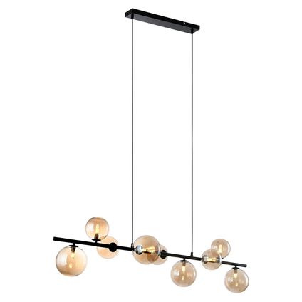 Freelight hanglamp Calcio 9 lichts L 125cm excl. 9x G9 LED amber glas zwart