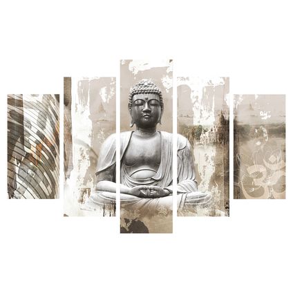 Set de 5 toiles imprimées Bouddha 150 x 100cm Blanc, Gris