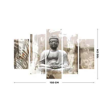 Set de 5 toiles imprimées Bouddha 150 x 100cm Blanc, Gris 3