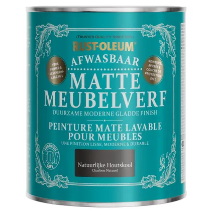 Rust-Oleum Afwasbare Matte Meubelverf - Natuurl. Houtskool 750ml 7