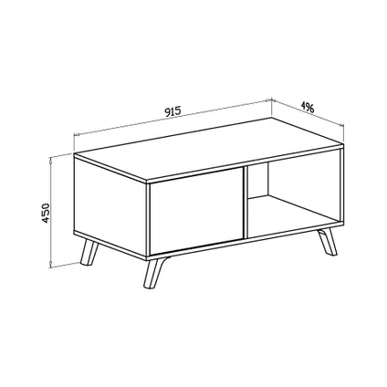 Skraut Home - Central Low Table, Windmodel, 91.5x50x45cm, Wit en eiken, Moderne stijl 3