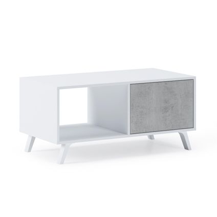 Table basse - Skraut Home - modèle WIND, 92x50x45cm, blanc mat - ciment