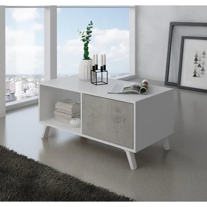 Skraut Home - Central Low Table, Windmodel, 91.5x50x45cm, Wit en cement, Moderne stijl 2