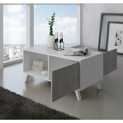 Skraut Home - Central Low Table, Windmodel, 91.5x50x45cm, Wit en cement, Moderne stijl 4
