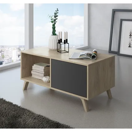 Skraut Home - Central Low Table, Windmodel, 91.5x50x45cm, Eik en grijs, Moderne stijl 2