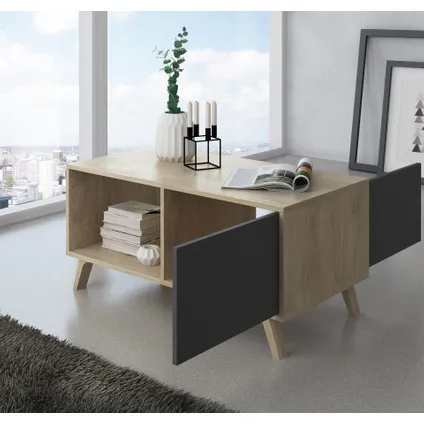 Skraut Home - Central Low Table, Windmodel, 91.5x50x45cm, Eik en grijs, Moderne stijl 4