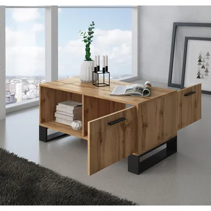 Skraut Home - Central Low Table, Loft -model, 92x50x45 cm, Rustieke eik, Noordse stijl 4