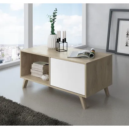 Skraut Home - Central Low Table, Windmodel, 91.5x50x45cm, Eik en wit, Moderne stijl 2