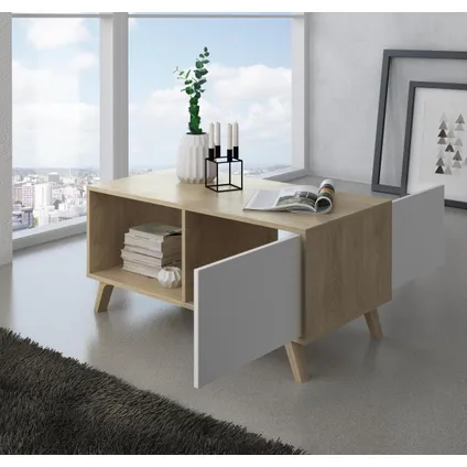 Skraut Home - Central Low Table, Windmodel, 91.5x50x45cm, Eik en wit, Moderne stijl 4
