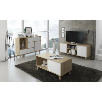 Skraut Home - Central Low Table, Windmodel, 91.5x50x45cm, Eik en wit, Moderne stijl 5