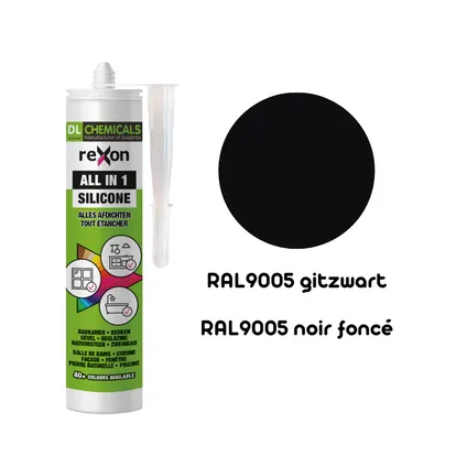 Rexon siliconenkit All-in-1 Silicone RAL9005 gitzwart 290ml 4