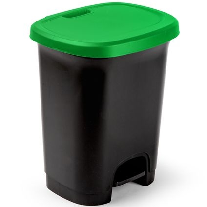 PlasticForte Pedaalemmer - kunststof - zwart-groen - 27 liter
