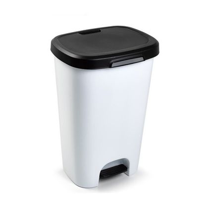 PlasticForte Pedaalemmer - wit - vuilnisbak met deksel - 50 l