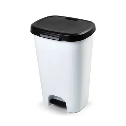 PlasticForte Pedaalemmer - wit - vuilnisbak met deksel - 50 l 2