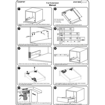 Guide de tiroir - Entièrement extractible - Ouverture par pression - 350mm 30kg 2