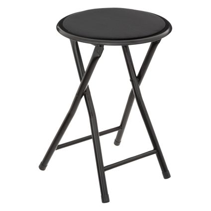 5Five Bijzet krukje/stoel - Opvouwbaar - zwart fluweel - 29 x 45 cm