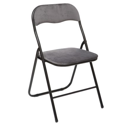 5Five Klapstoel met fluweel zitting - grijs - 44 x 48 x 79 cm - metaal