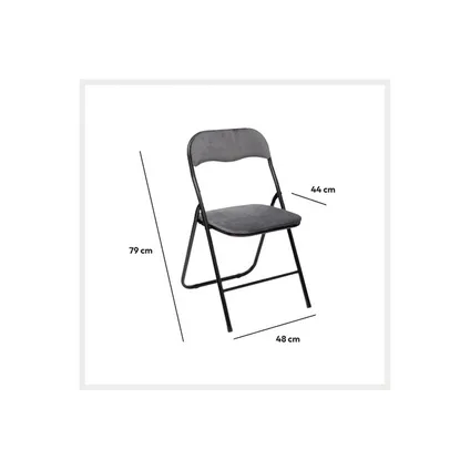 5Five Klapstoel met fluweel zitting - grijs - 44 x 48 x 79 cm - metaal 3