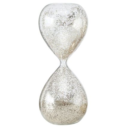 Boltze Zandloper - glas - zilveren glitters - 20 cm