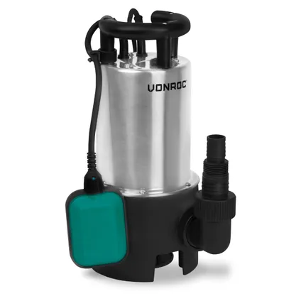 Pompe submersible 850W – 14000 l/h en acier inoxydable – Eaux usées et claires - Avec interrupteur de flotteur