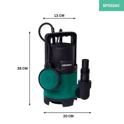 VONROC Dompelpomp –- Vuilwaterpomp - Waterpomp - 400W – 8000l/h – Voor vuil- en schoonwater – Met v 2